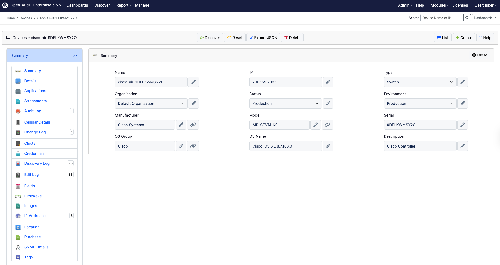 Open‑AudIT inventory dashboard screenshot