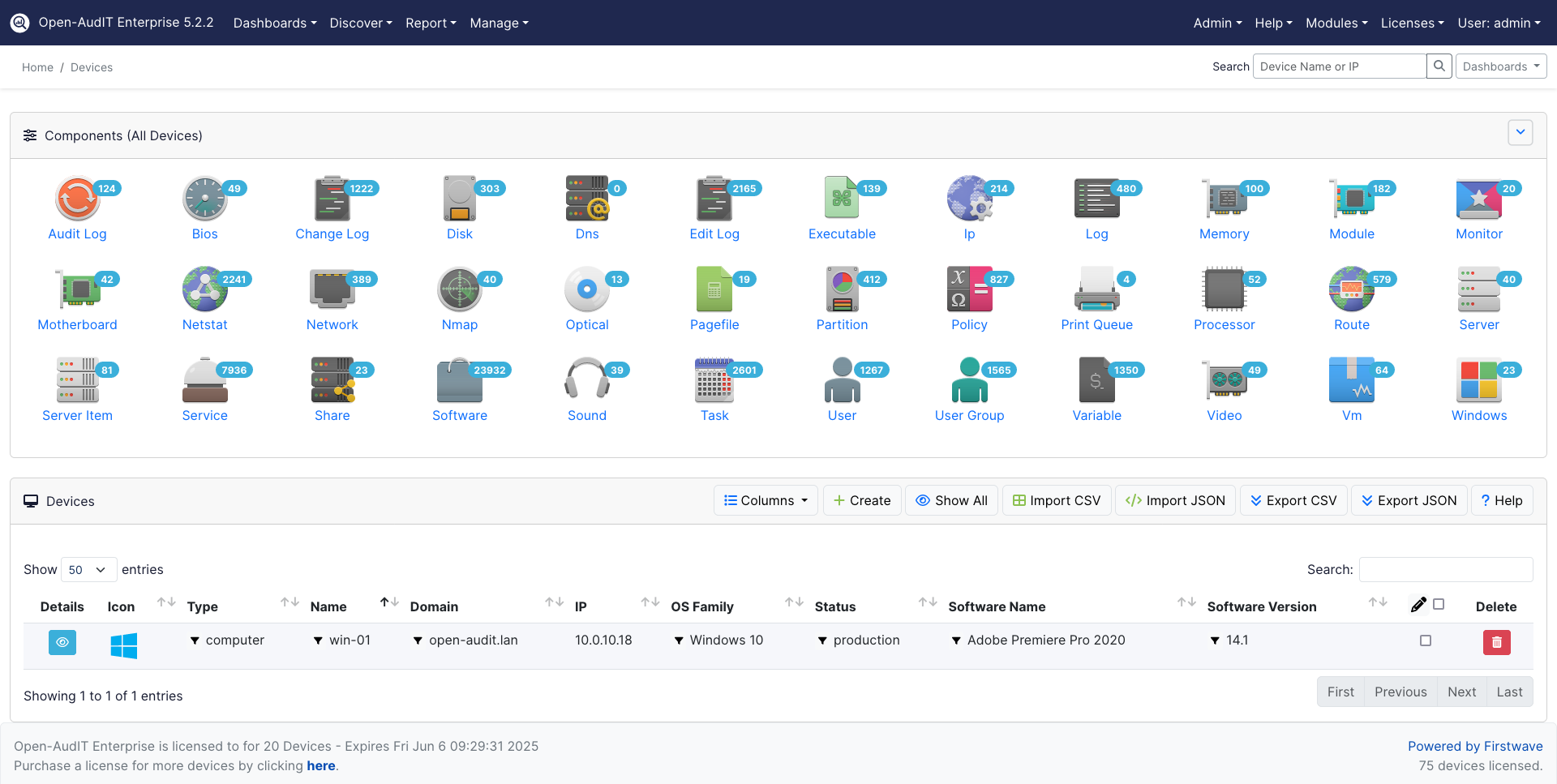 Open-AudIT Professional - Devices and Collectors Screen